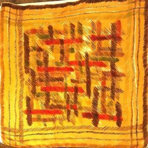 Vintage 70's Silk Scarf Yellow Mustard Brown 30"